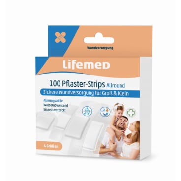 Lifemed Pflaster-Strips "Allround", halbtransparent, 100er (EAN: 4251594200727)