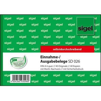 sigel Formularbuch "Ausgabe-/Einnahmebeleg", A6 quer, SD (EAN: 4004360930980)