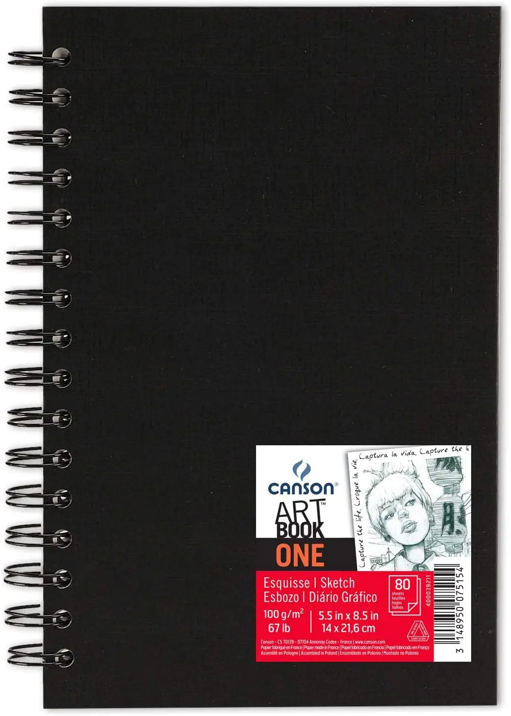 CANSON Skizzenbuch ONE, 140 x 216 mm, schwarz (EAN: 3148950075154)