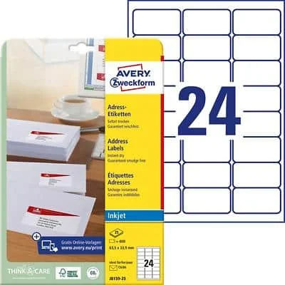 AVERY Tintenstrahl-Adressetikett, 63,5 x 33,9 mm, weiß, blanc (EAN: 3266550129319)