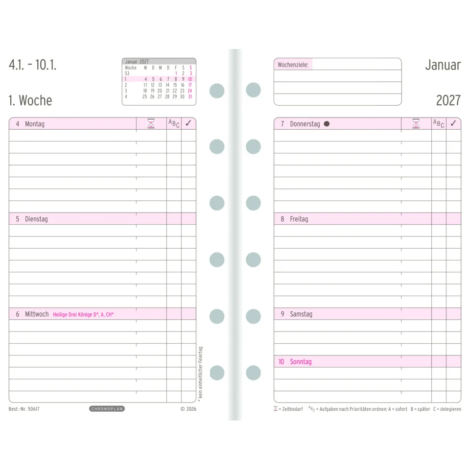 CHRONOPLAN Wochenplan 2027, 1 Woche/2 Seiten, Mini, Zeile (EAN: 4004182088852)