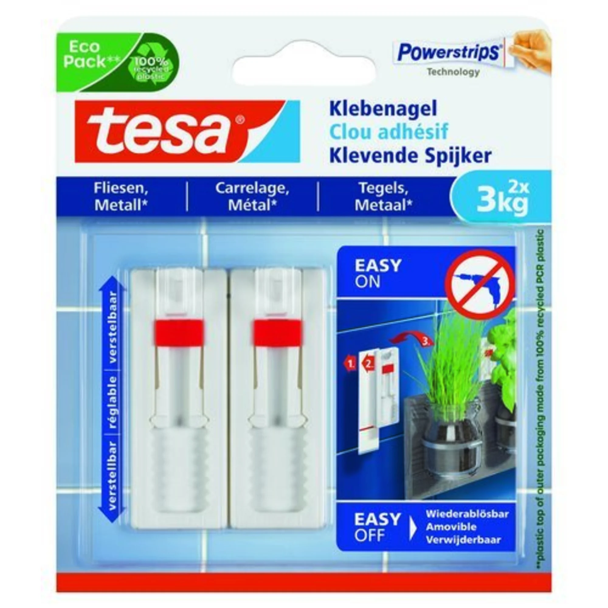 tesa Powerstrips Klebenagel für Fliesen und Metall, 3,0 kg (EAN: 4042448340405)