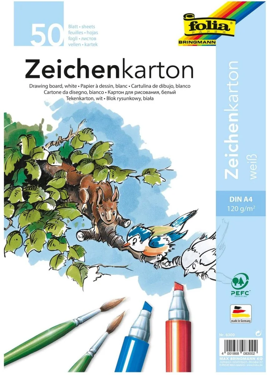 folia Zeichenkarton, DIN A4, 120 g/qm, weiß (EAN: 4001868083002)