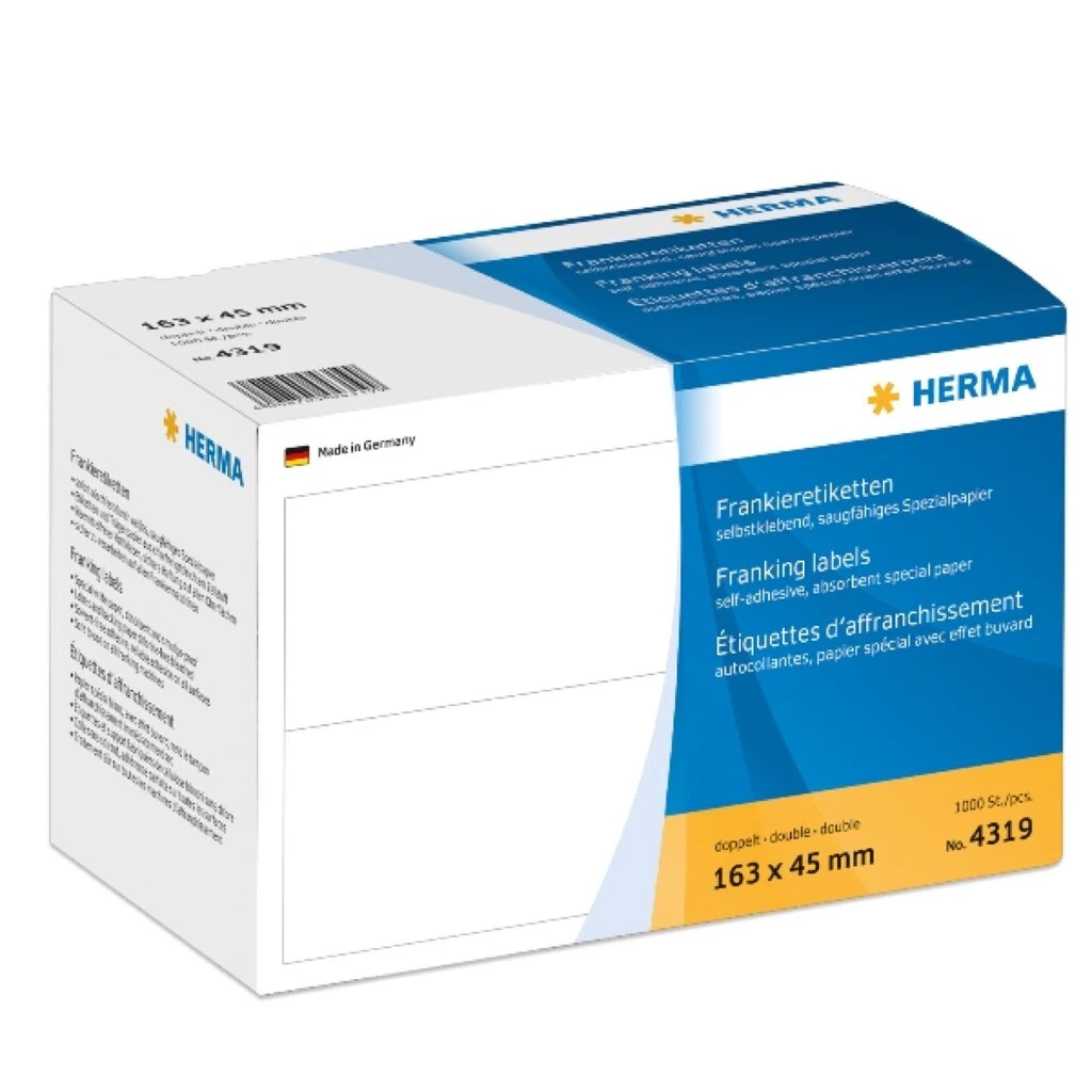 HERMA Frankier-Etiketten, 163 x 45 mm, doppelt, weiß (EAN: 4008705043199)