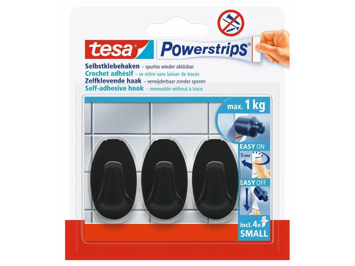tesa Powerstrips Haken SMALL Oval, schwarz (EAN: 4063565247071)