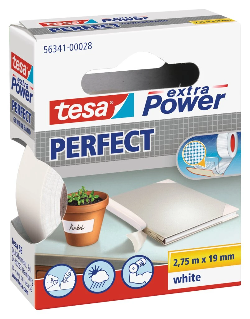 tesa Gewebeband extra Power PERFECT, 19 mm x 2,75 m, weiß (EAN: 4042448044013)