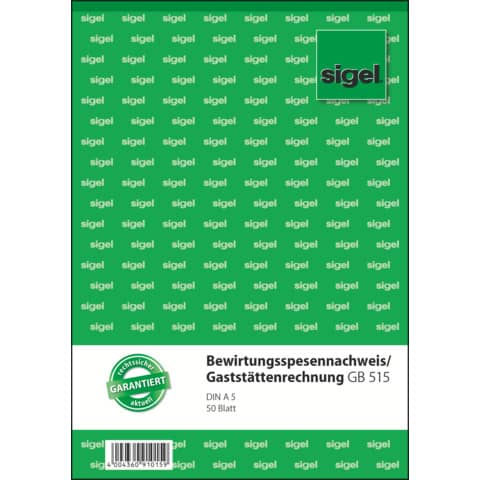 sigel Formularbuch "Bewirtungsspesennachweis", A5, 50 Blatt (EAN: 4004360910159)