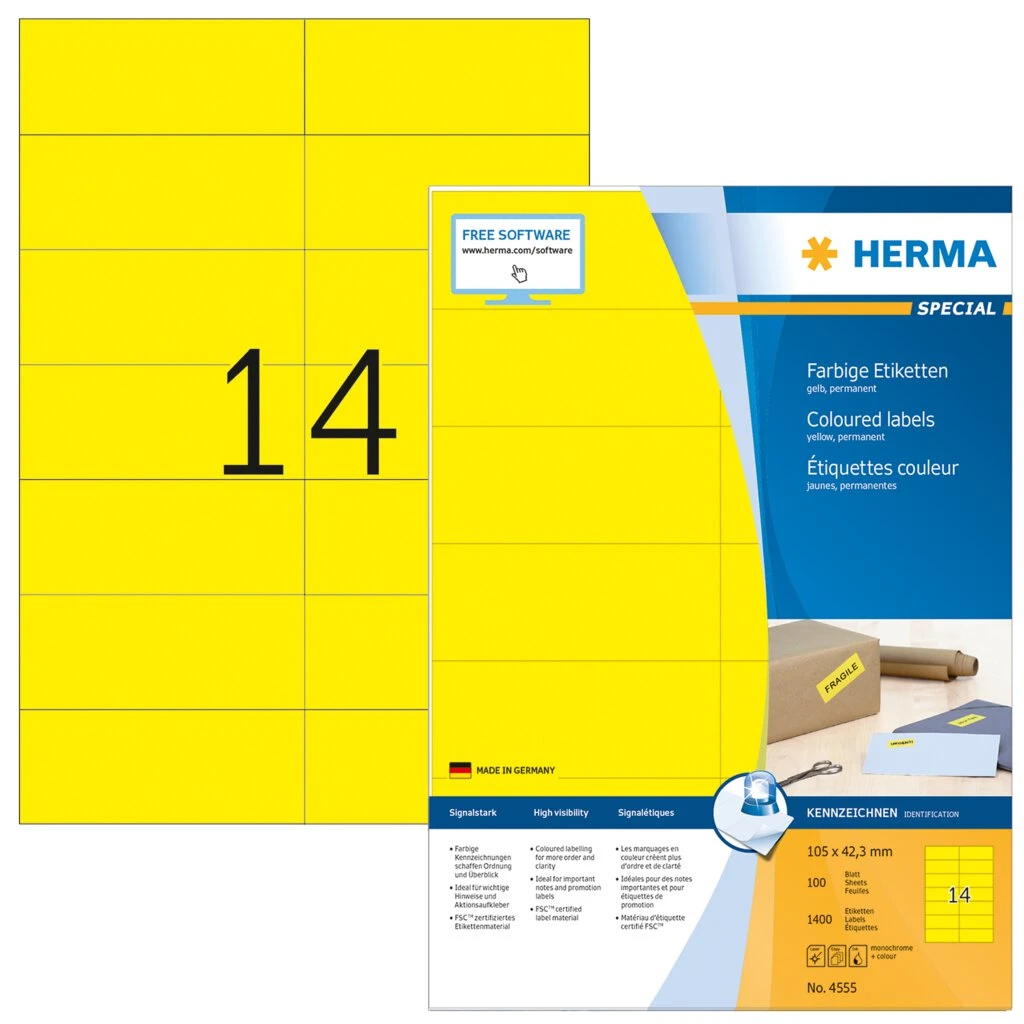 HERMA Universal-Etiketten SPECIAL, 105 x 42,3 mm, gelb (EAN: 4008705045551)