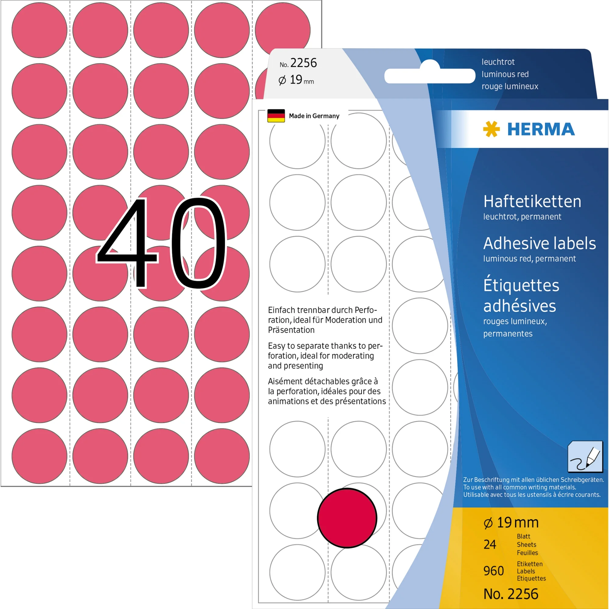 HERMA Markierungspunkte, Durchmesser: 19 mm, leuchtrot (EAN: 4008705022569)