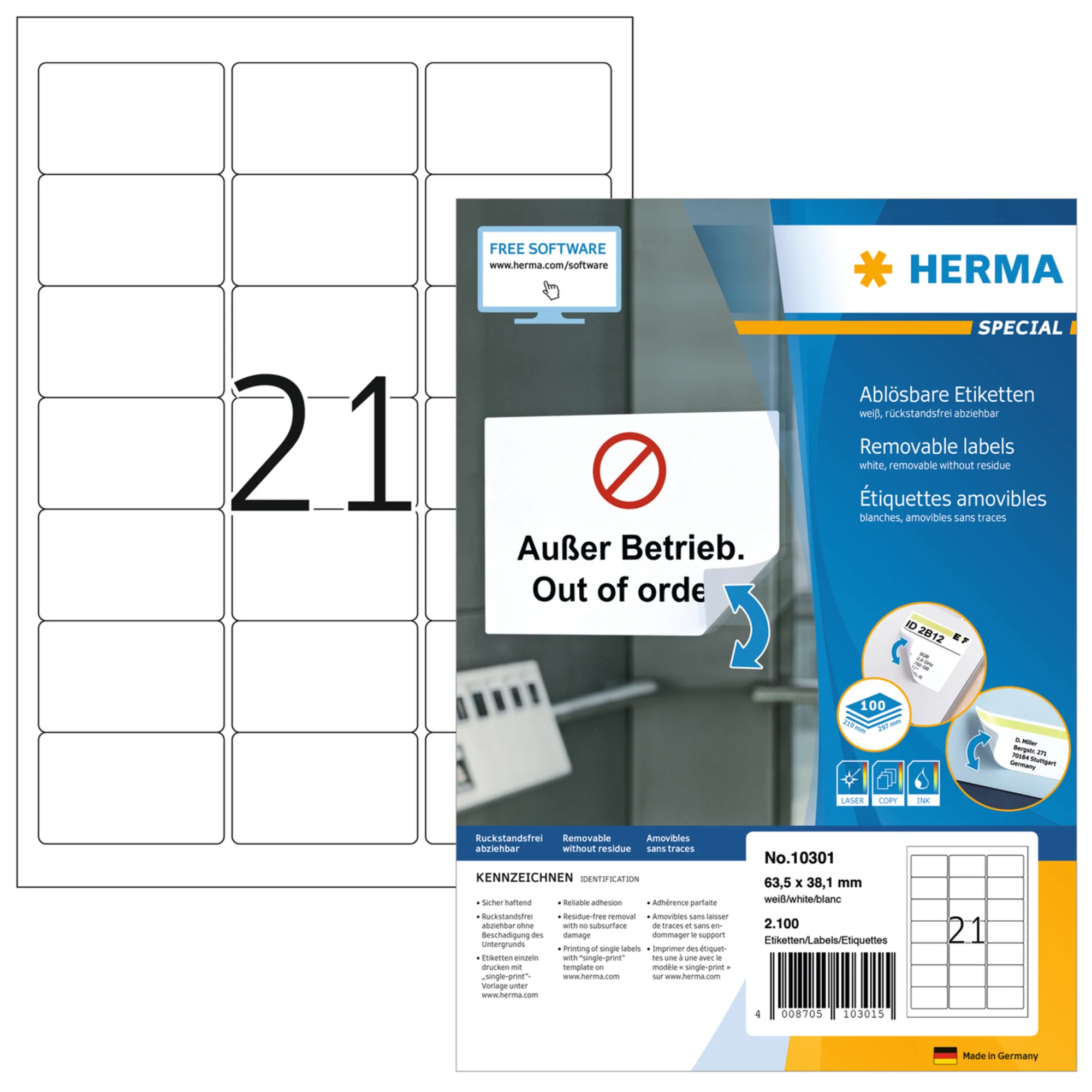 HERMA Universal-Etiketten SPECIAL, 63,5 x 38,1 mm, weiß (EAN: 4008705103015)