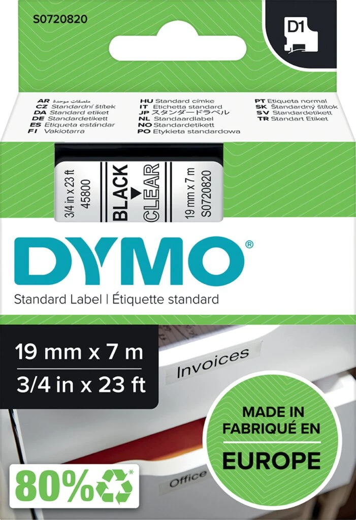 DYMO D1 Schriftbandkassette schwarz/transparent, 19 mm x 7 m (EAN: 5411313452106)