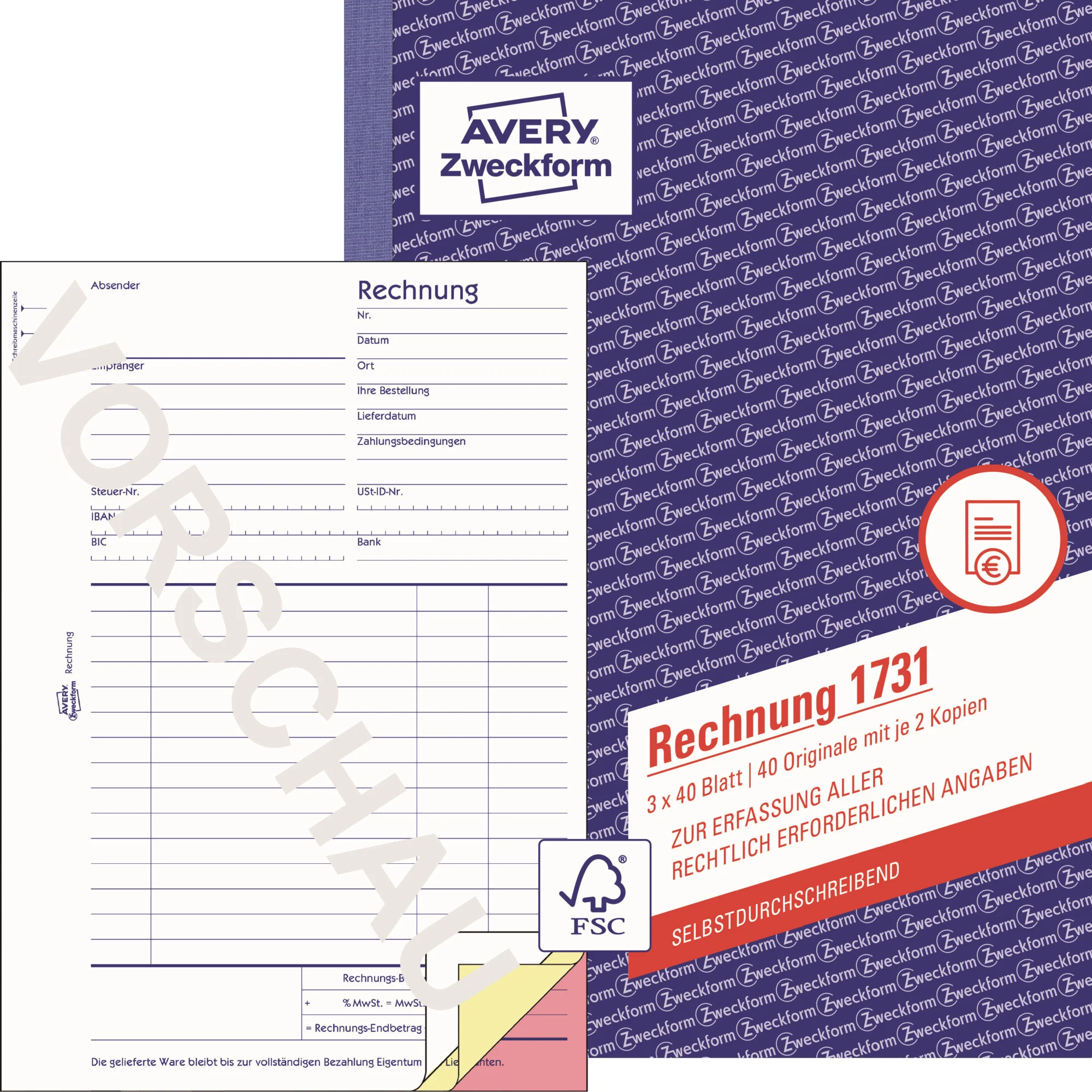 AVERY Zweckform Formularbuch "Rechnung", SD, 3 x 40 Blatt (EAN: 4004182017319)