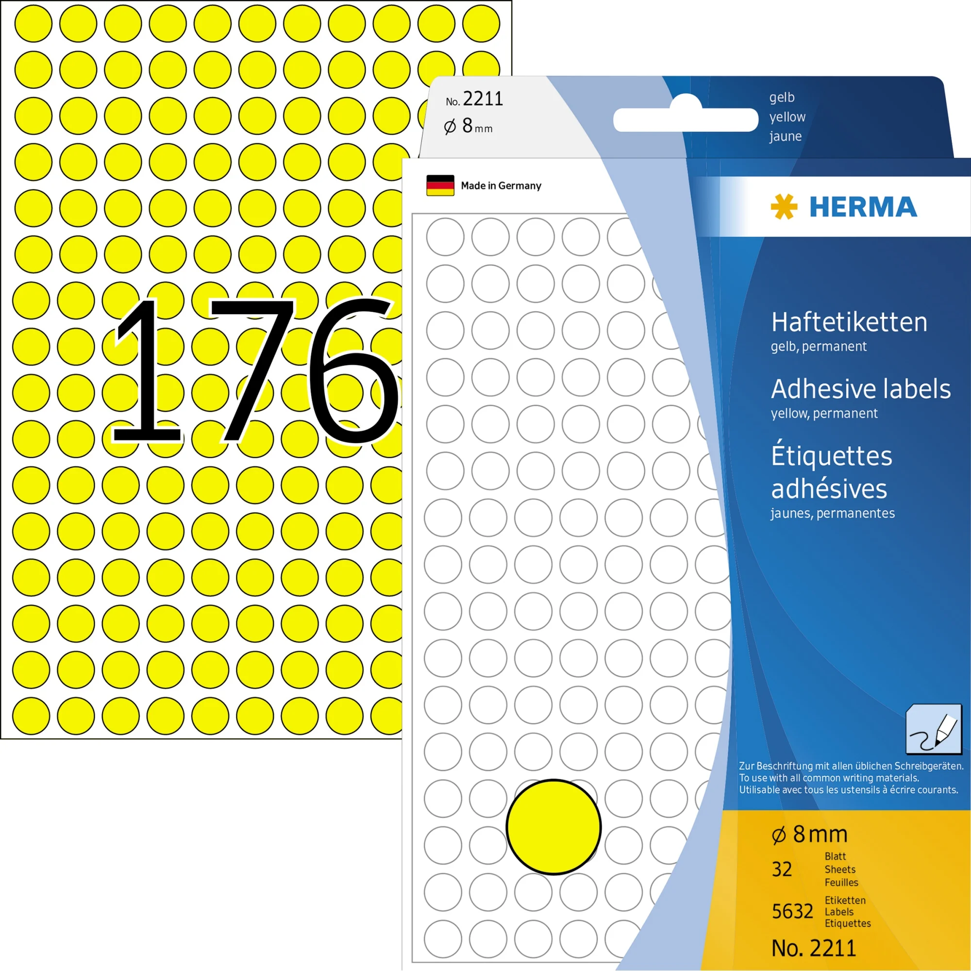 HERMA Markierungspunkte, Durchmesser: 8 mm, gelb, (EAN: 4008705022118)