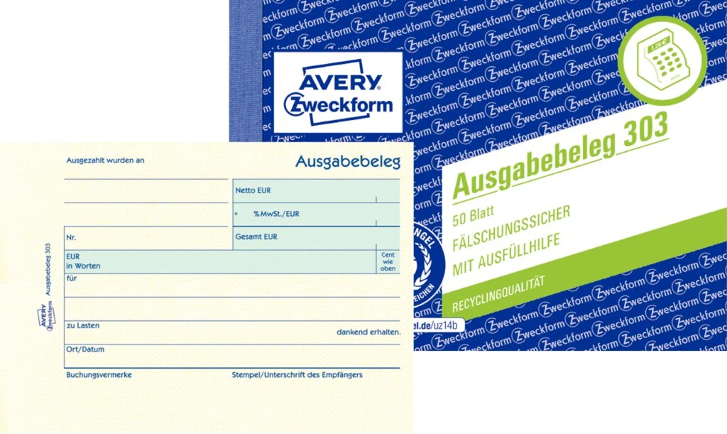 AVERY Zweckform Formularbuch "Ausgabebeleg", A6 quer, gelb (EAN: 4004182003039)
