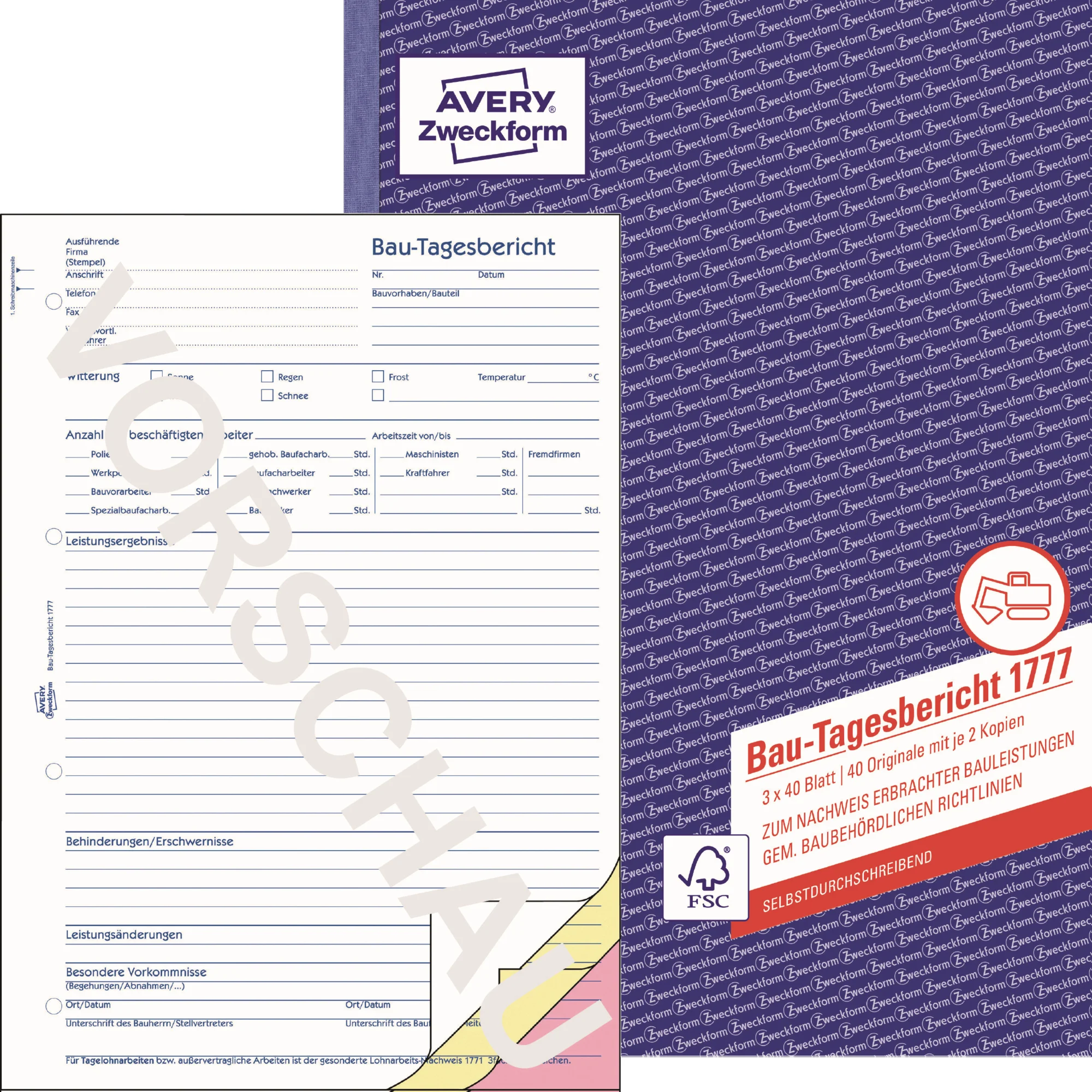 AVERY Zweckform Formularbuch "Bau-Tagesbericht", SD, A4 (EAN: 4004182017777)