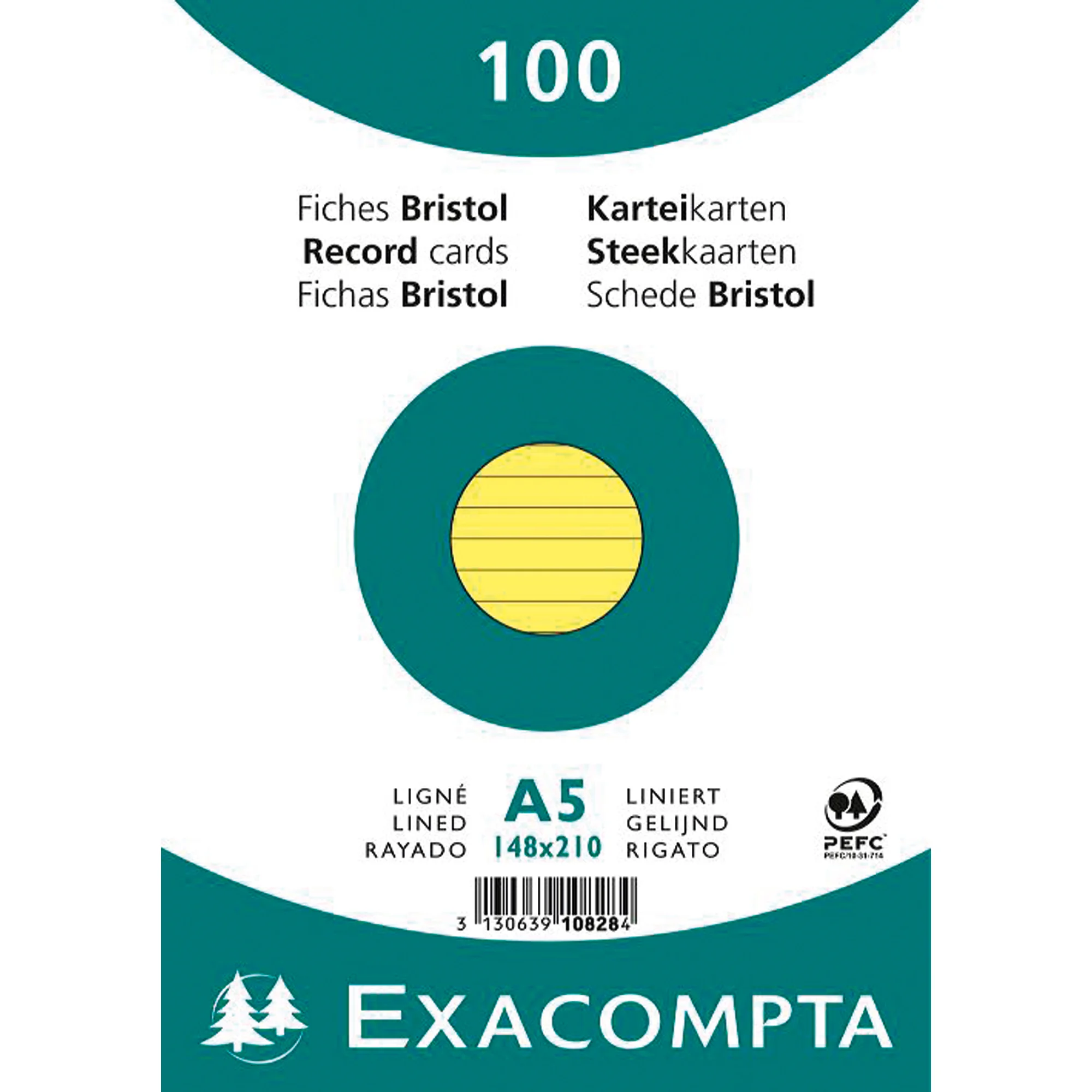 EXACOMPTA Karteikarten, DIN A5, liniert, gelb (EAN: 3130639108284)