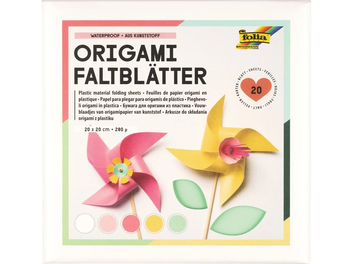 folia Origami-Faltblätter, aus Kunststoff, 200 x 200 mm, 5 Pastellfarben (EAN: 4001868133646)