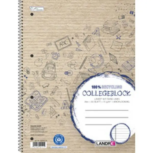 herlitz Collegeblock "Recycling" DIN A4, kariert, 80 Blatt (EAN: 4021666001428)