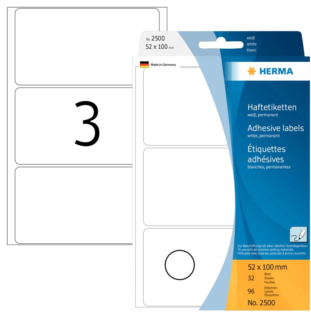 HERMA Vielzweck-Etiketten, 52 x 100 mm, weiß, Großpackung (EAN: 4008705025003)