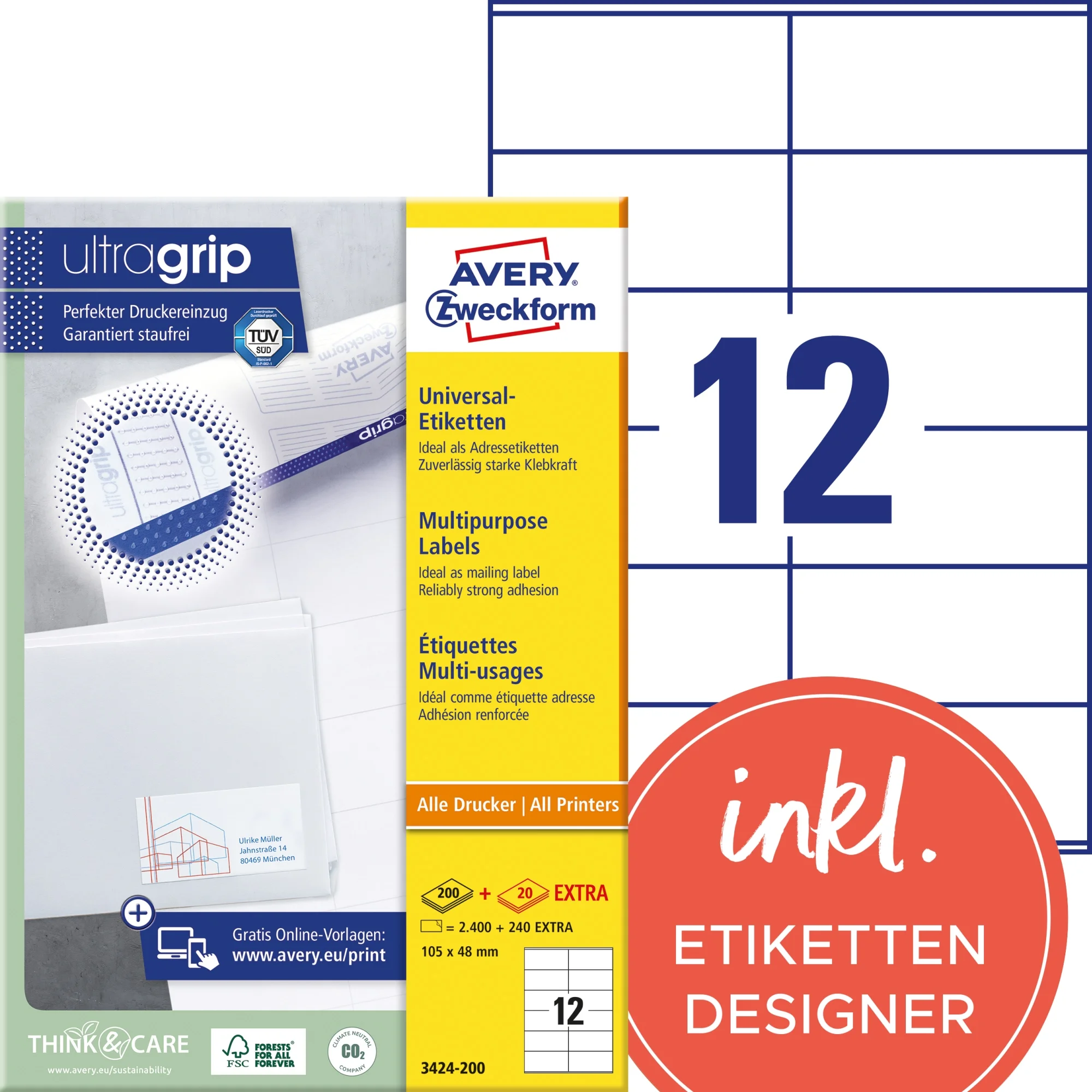 AVERY Zweckform Universal-Etiketten, 105 x 48 mm, weiß (EAN: 4004182249581)