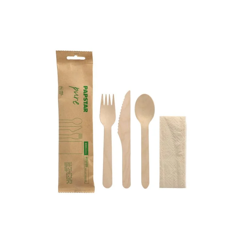 PAPSTAR Besteck-Set "pure", aus Birkenholz, 4-teilig (EAN: 4002911379073)