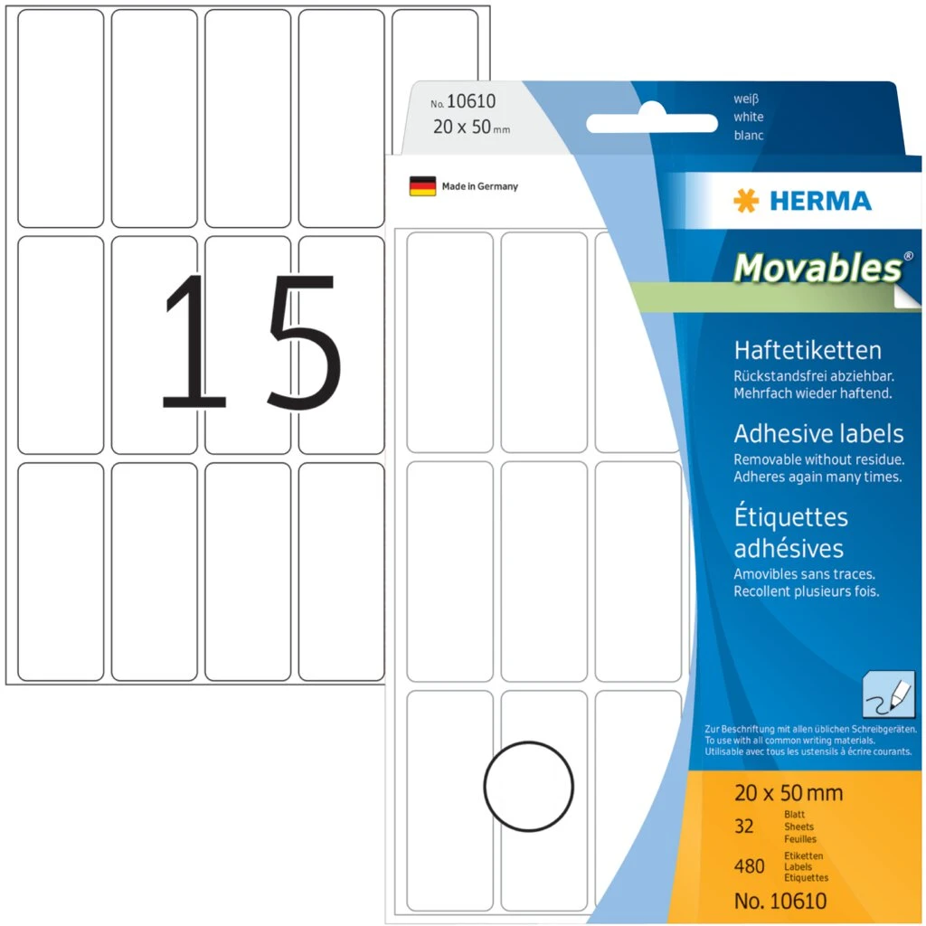 HERMA Vielzweck-Etiketten, 20 x 50 mm, zur Handbeschriftung (EAN: 4008705106108)