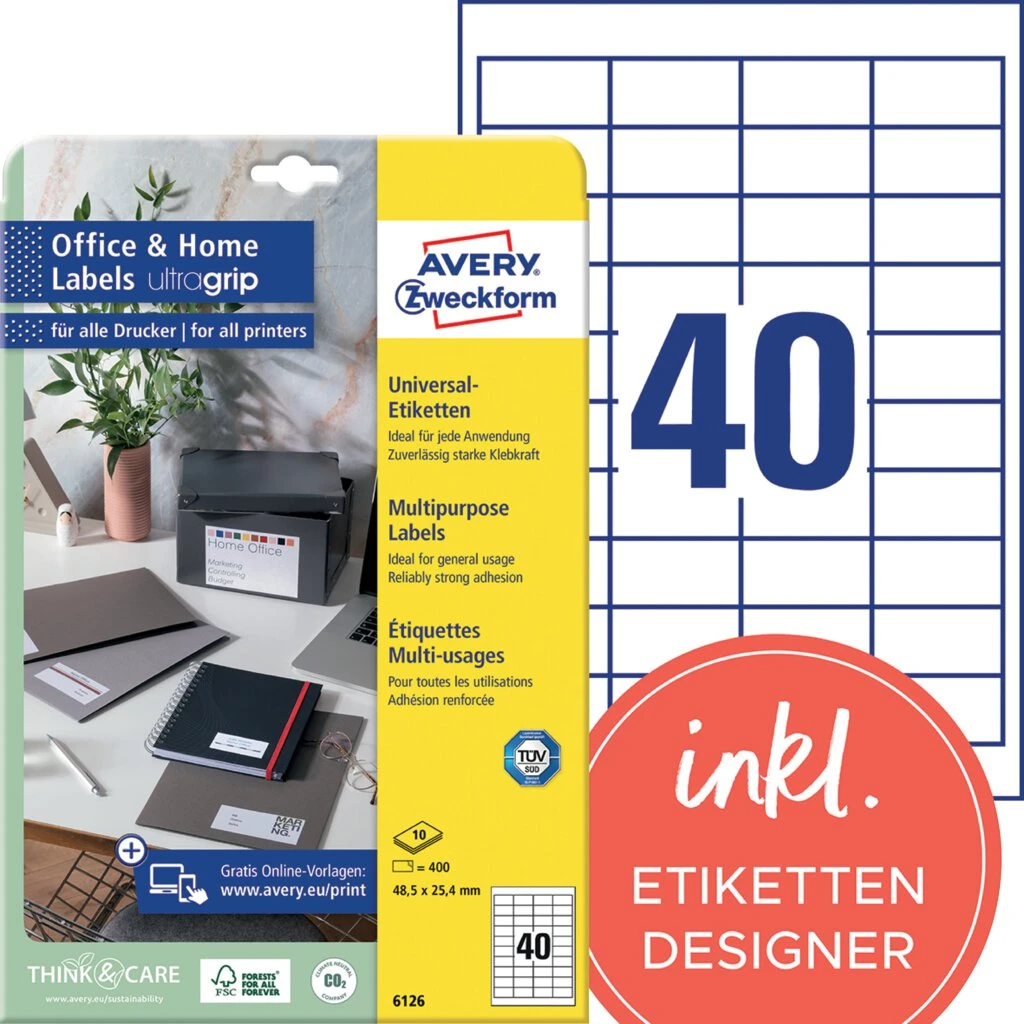 AVERY Zweckform Universal-Etiketten Office&Home, 48,5x25,4mm (EAN: 4004182061268)