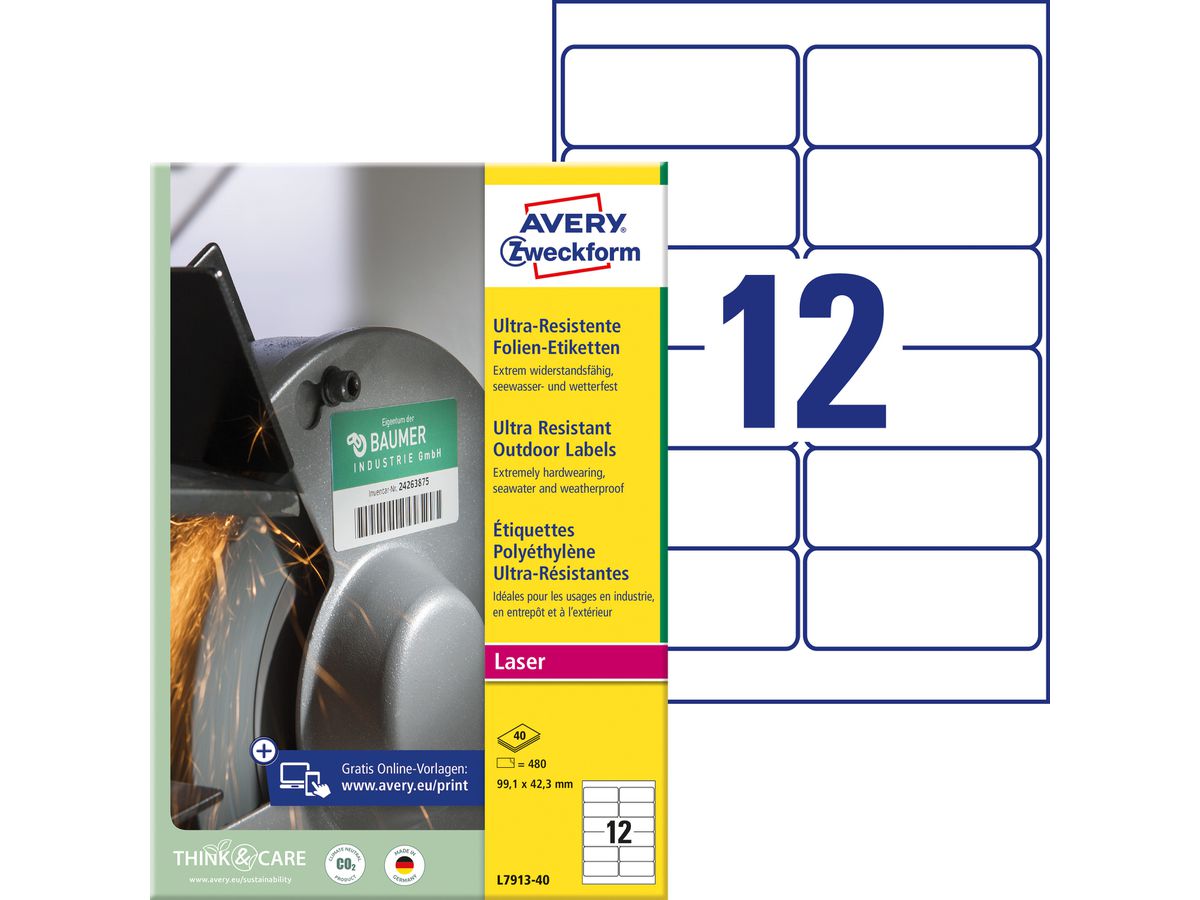 AVERY Zweckform Ultra-Resist. Folien-Etiketten, 99,1x42,3 mm (EAN: 4004182050002)
