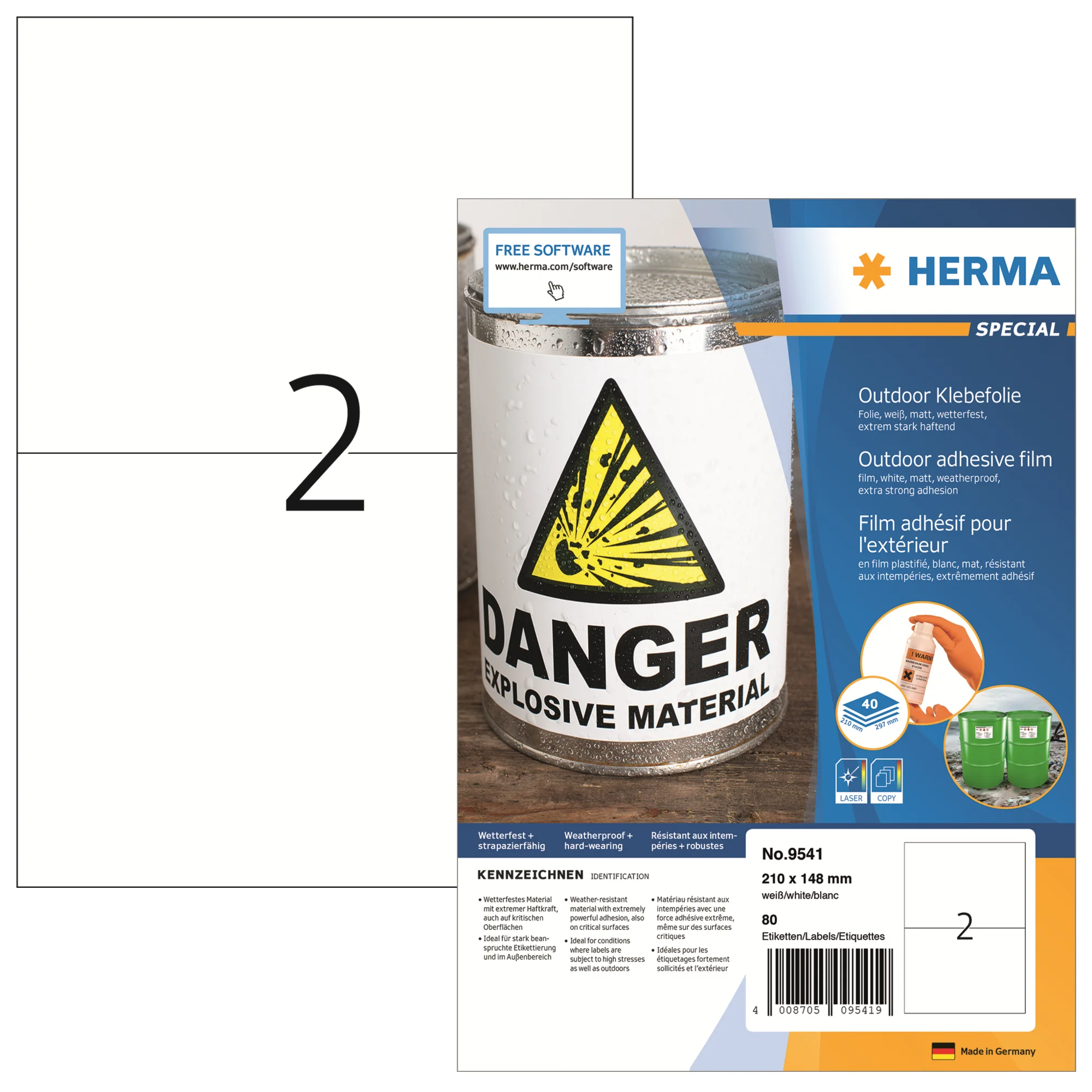 HERMA Outdoor Folien-Etiketten SPECIAL, 210 x 148 mm, weiß (EAN: 4008705095419)