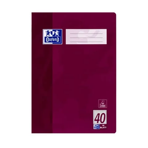 Oxford Schulheft, DIN A4, Lineatur 40/5 mm kariert, 16 Blatt, bordeaux (EAN: 4006144920651)