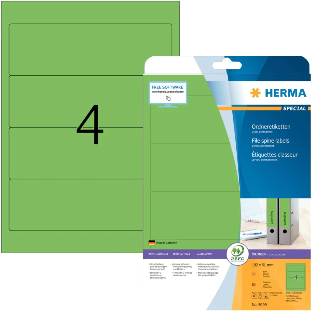 HERMA Ordnerrücken-Etiketten SPECIAL, 192 x 61 mm, grün (EAN: 4008705050999)