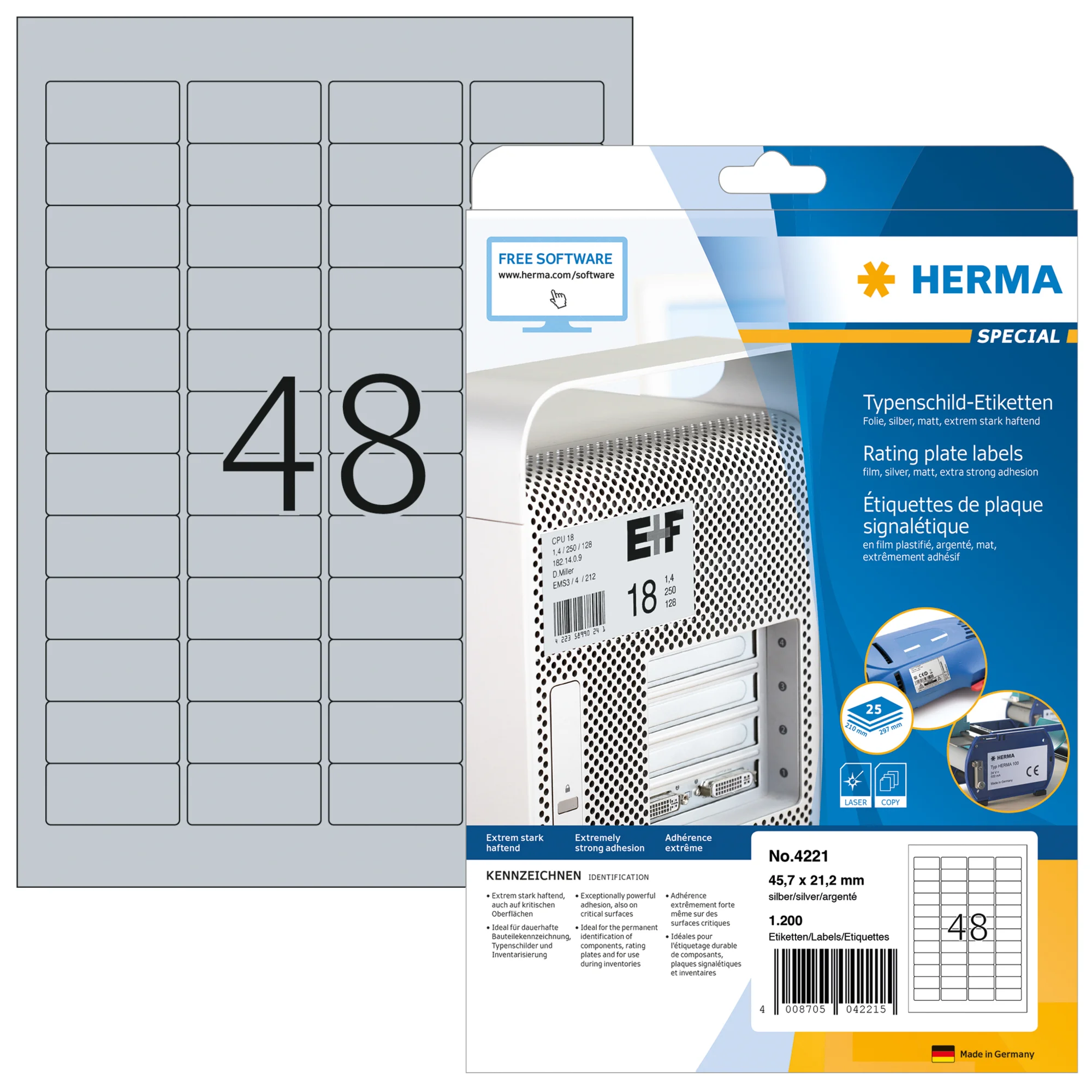 HERMA Typenschild-Etiketten SPECIAL, 45,7 x 21,2 mm, silber (EAN: 4008705042215)