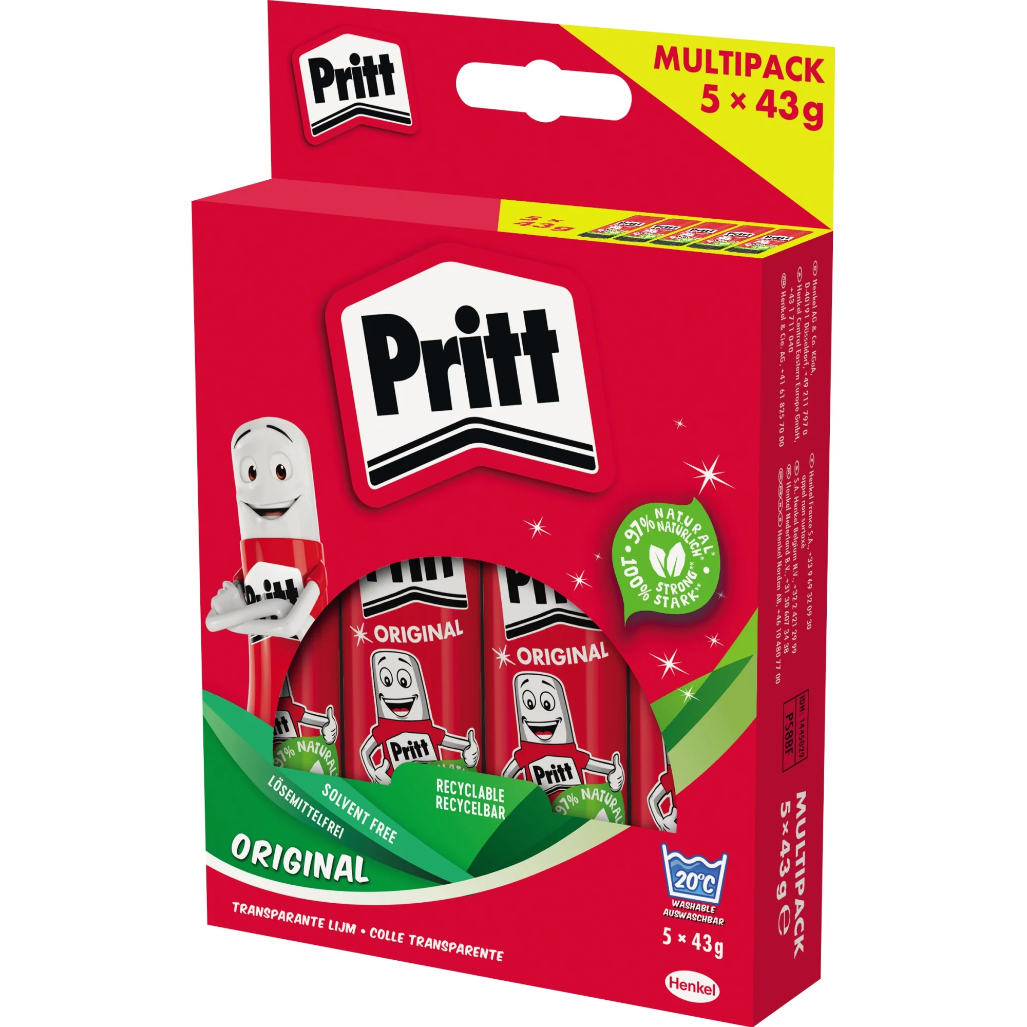 Pritt Klebestift 5 x 43 g im Multi-Pack, lösemittelfrei (EAN: 5410091268398)