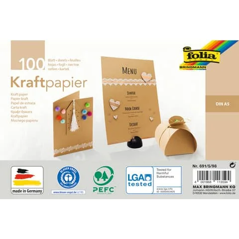 folia Kraftpapier, 120 g/qm, DIN A5, 100 Blatt, natur (EAN: 4001868113594)