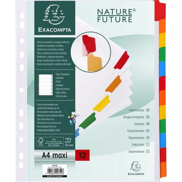 EXACOMPTA Karton-Register, DIN A4 Überbreite, 12-teilig (EAN: 3130630043126)