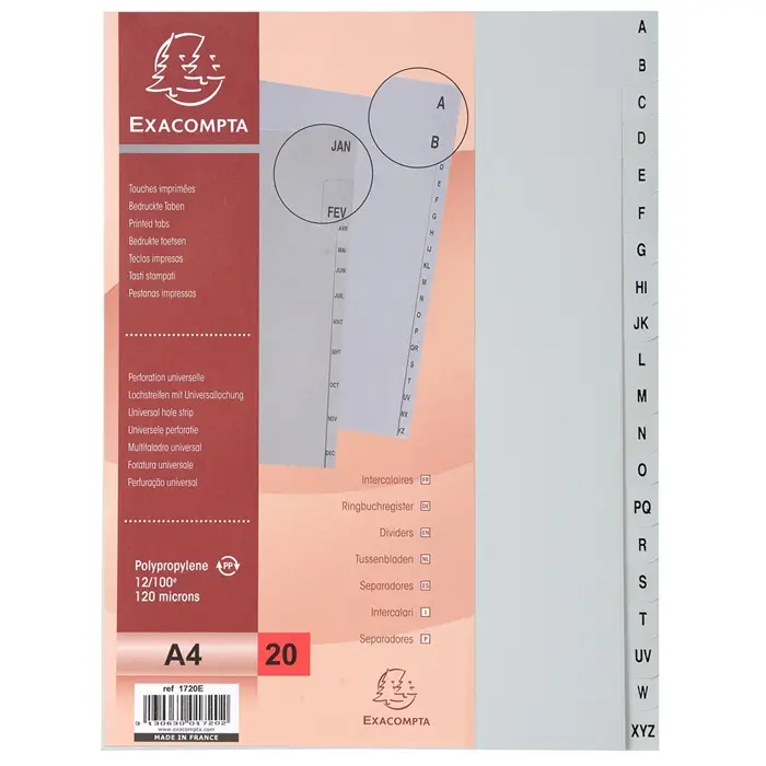 EXACOMPTA Kunststoff-Register, A-Z, DIN A4, 20-teilig (EAN: 3130630017202)