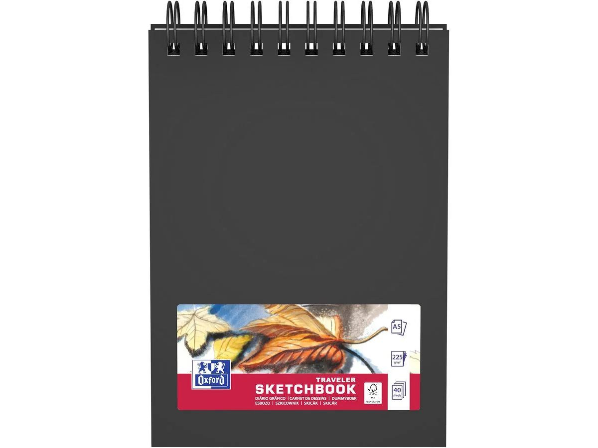 Oxford Skizzenbuch Spiralbindung, DIN A5, 40 Blatt, schwarz (EAN: 5904017391067)
