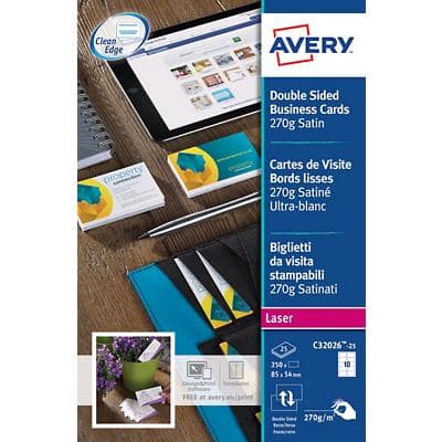 AVERY Cartes de visite Quick&Clean, 270 g/m2, satin blanc (EAN: 4004182029688)