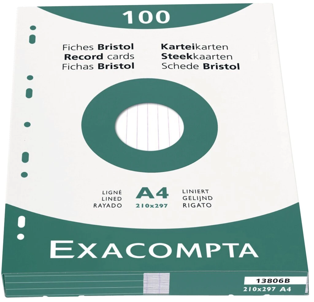EXACOMPTA Karteikarten, DIN A4, liniert, weiß (EAN: 3130630138068)