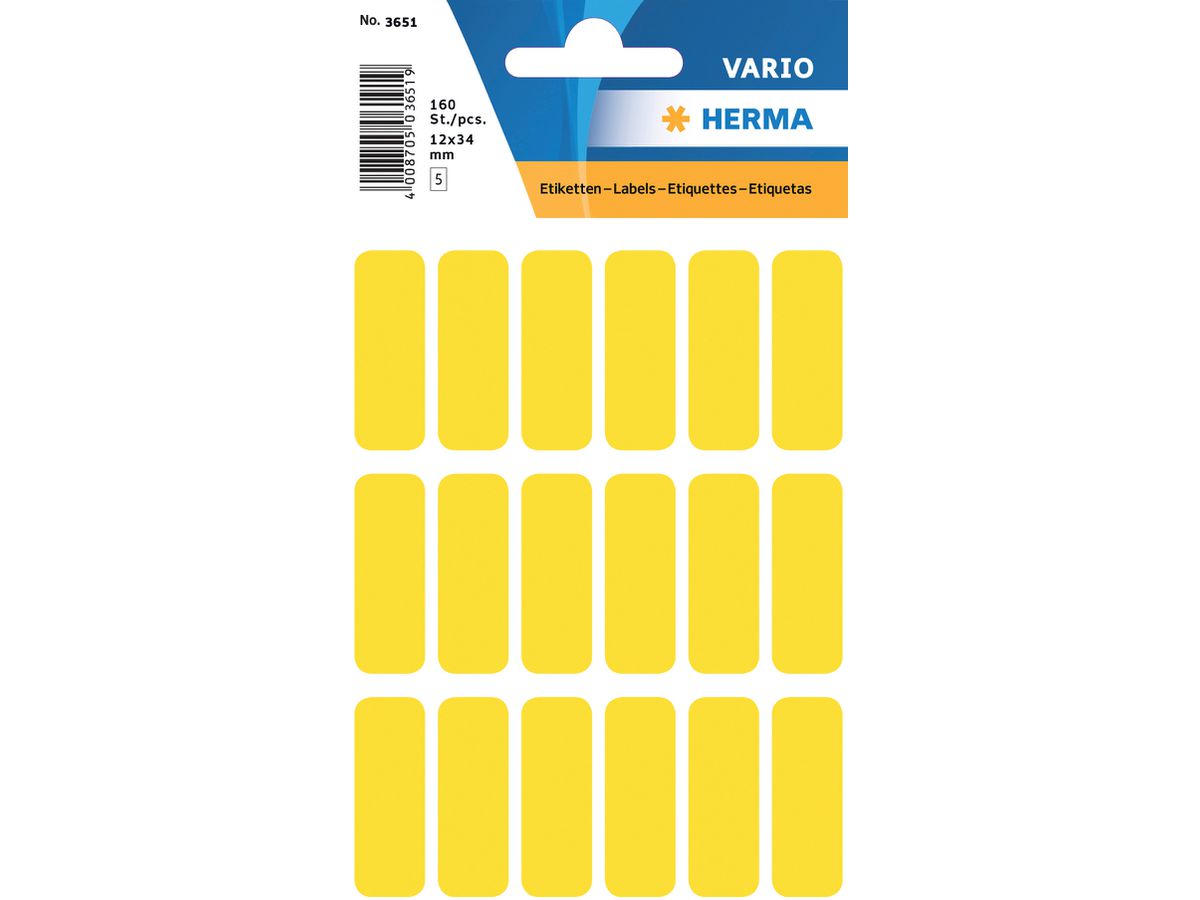 HERMA Vielzweck-Etiketten, 12 x 34 mm, gelb, Kleinpackung (EAN: 4008705036511)