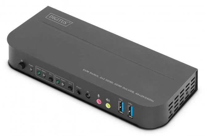 DIGITUS Desktop KVM Switch mit integriertem USB-Hub, schwarz (EAN: 4016032487517)