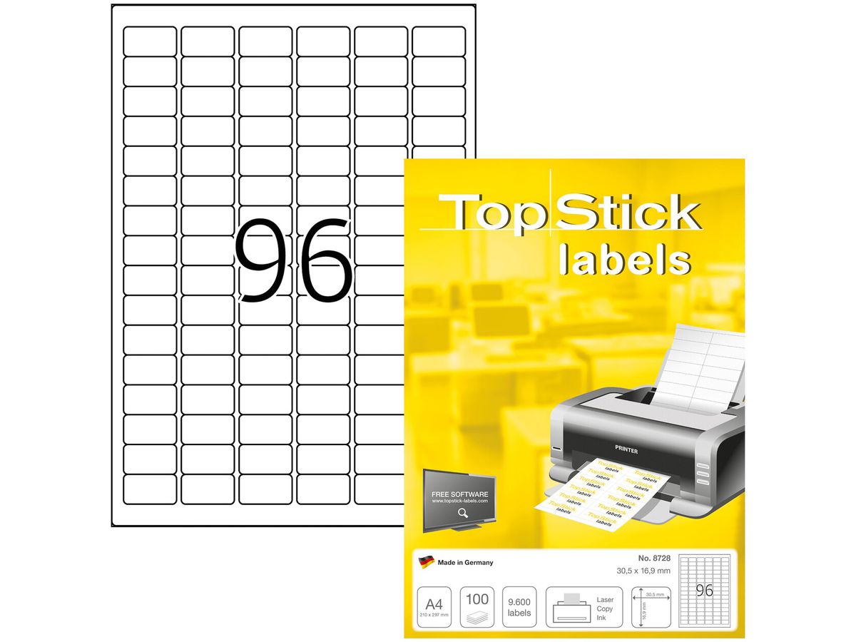 TOP STICK Universal-Etiketten, 30,5 x 16,9 mm, weiß, 100 Bl. (EAN: 4023145087282)