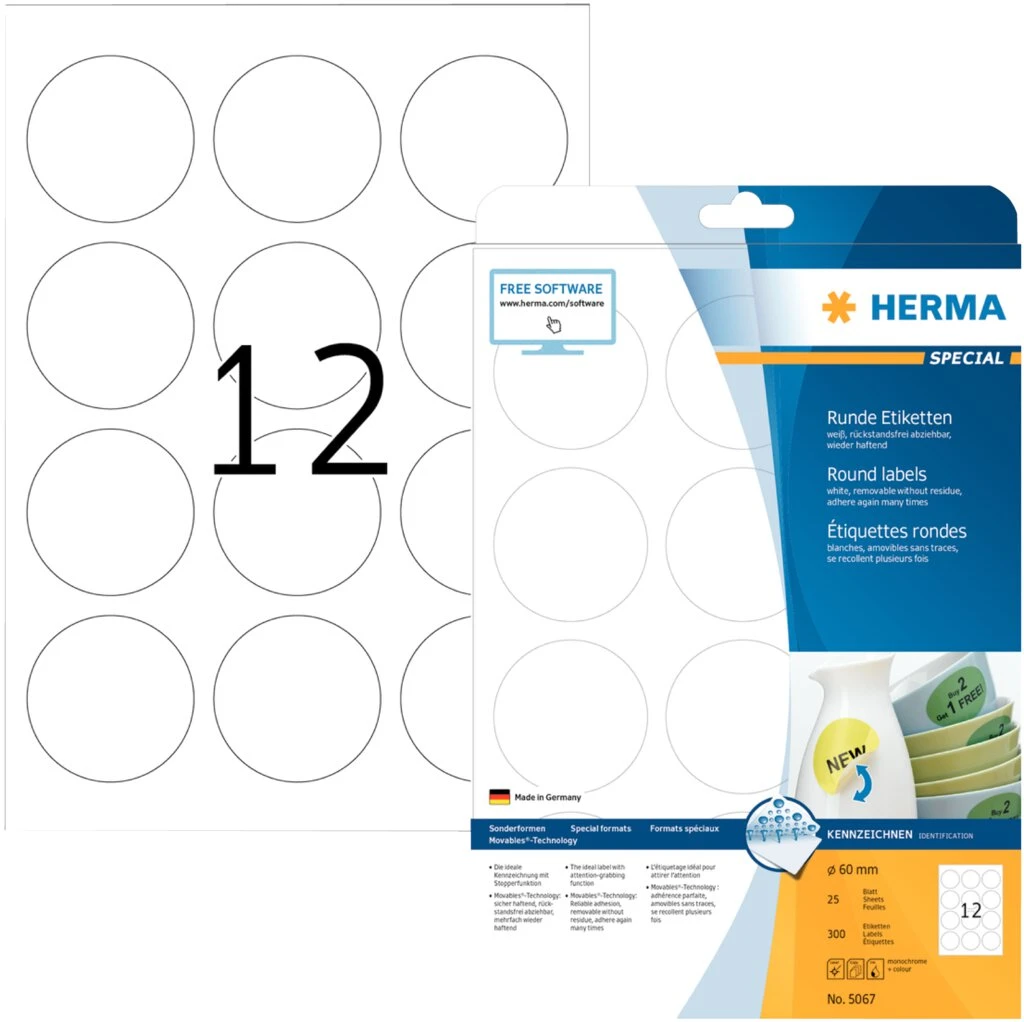 HERMA Universal-Etiketten SPECIAL, Durchmesser 60 mm, weiß (EAN: 4008705050678)