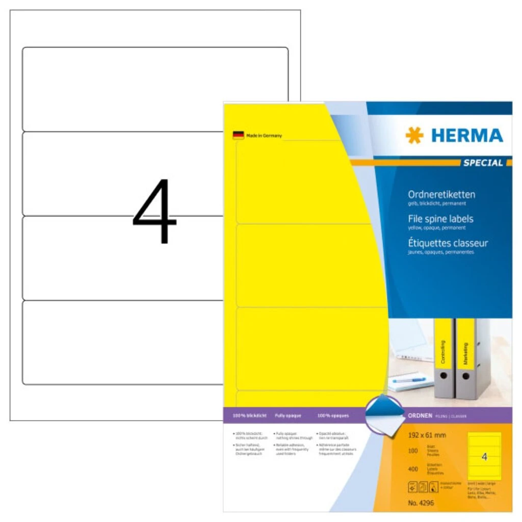 HERMA Ordnerrücken-Etiketten SPECIAL, 192 x 61 mm, gelb (EAN: 4008705042963)