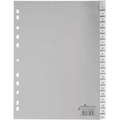DURABLE Kunststoff-Register, A4, PP, 20-teilig, grau (EAN: 4005546640747)