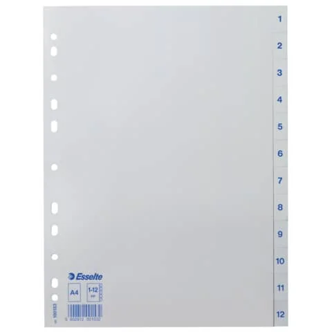 Esselte Kunststoff-Register, Zahlen, A4, 1-12, weiß (EAN: 5902812001532)