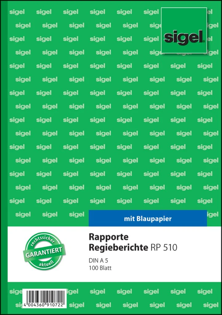 sigel Formularbuch "Rapport/Regiebericht", A5, 100 Blatt (EAN: 4004360910722)
