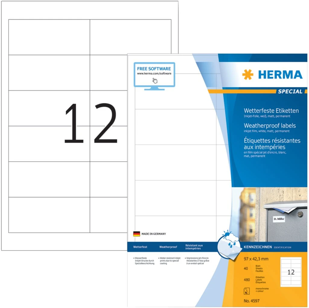 HERMA Wetterfeste Inkjet Folien-Etiketten, 97,0 x 42,3 mm (EAN: 4008705045971)