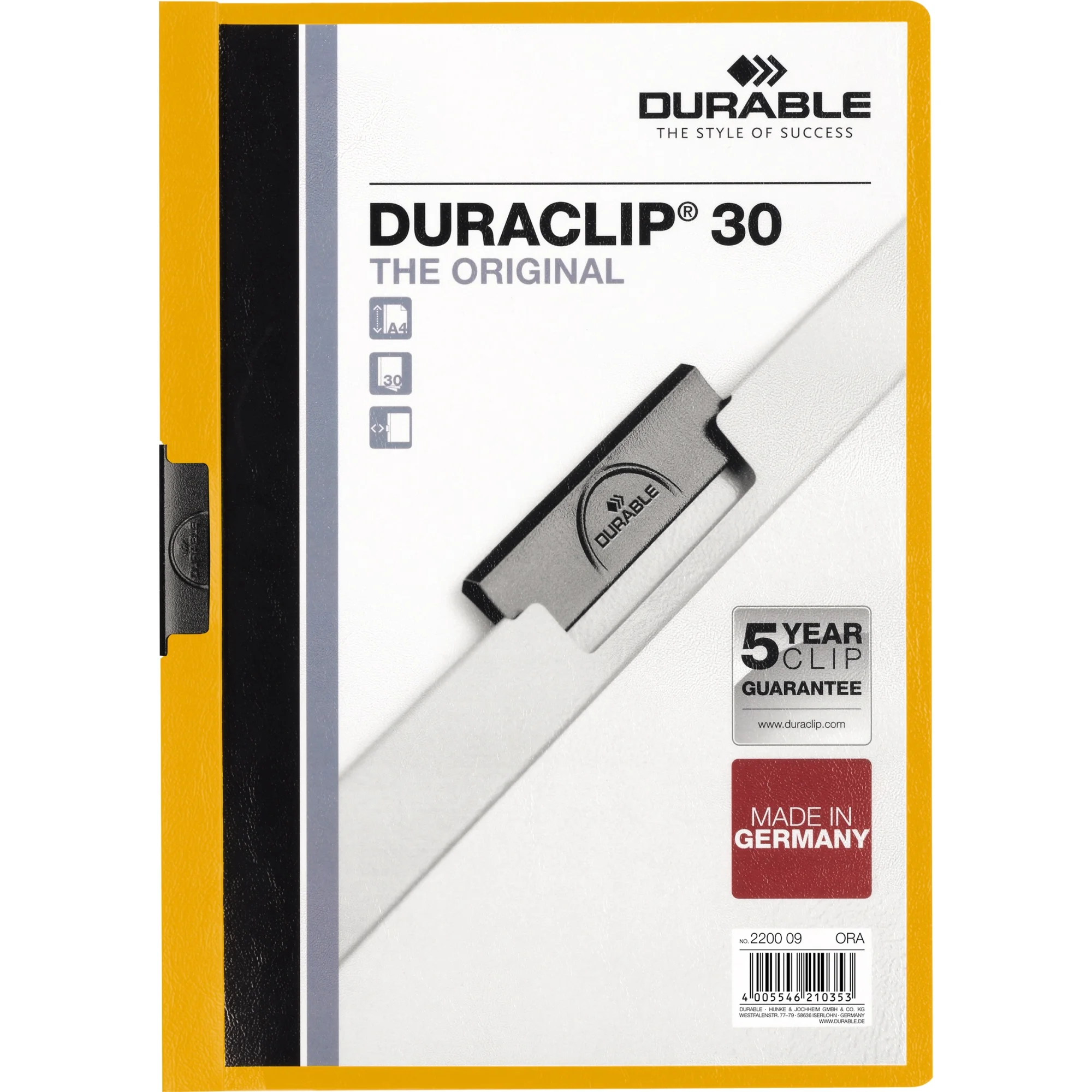 DURABLE Klemmhefter DURACLIP ORIGINAL 30, DIN A4, orange (EAN: 4005546210353)