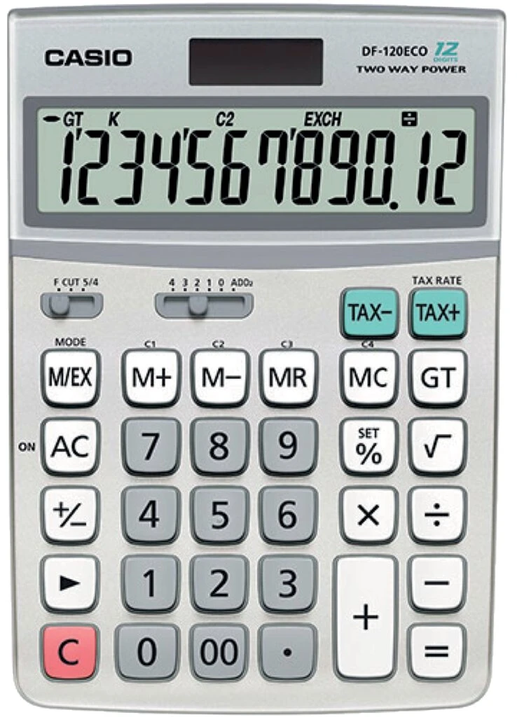CASIO Tischrechner DF-120 ECO, Solar-/ Batteriebetrieb (EAN: 4971850185703)